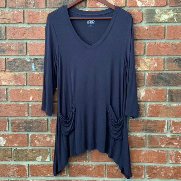 LOGO by Lori Goldstein Tops - LOGO Lori Goldstein Navy Blue Tunic Top